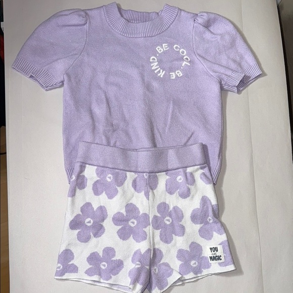 Grayson mini girls purple knit matching shorts set size 4t - Picture 1 of 7